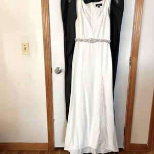 Lulus off white wedding dress with sequin sash attached size medium